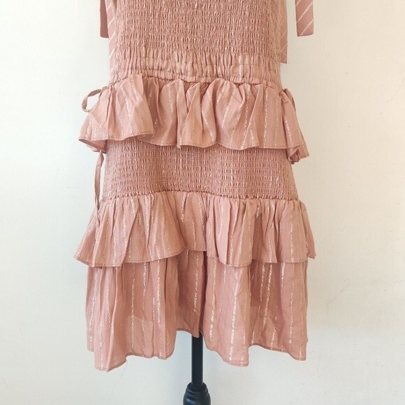 House of Harlow 1960 Corinne Smocked Ruffle Dress Size Large Desert Rose - Picture 5 of 12